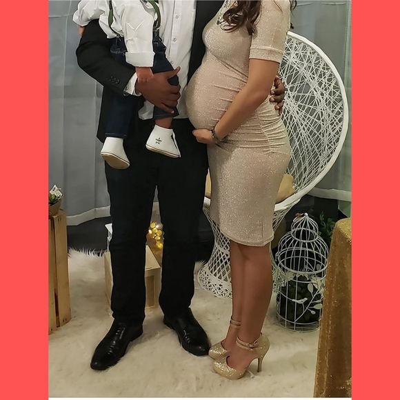 Sparkly Champagne Elegant Maternity Dress - Picture 5 of 6